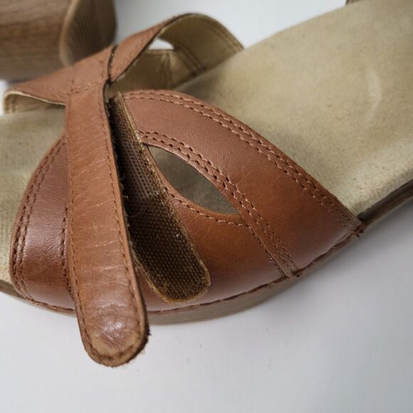 DANSKO Season Sandals Womens 7.5 8 38 Camel Brown Leather Strappy Wedge Comfort - Picture 9 of 11